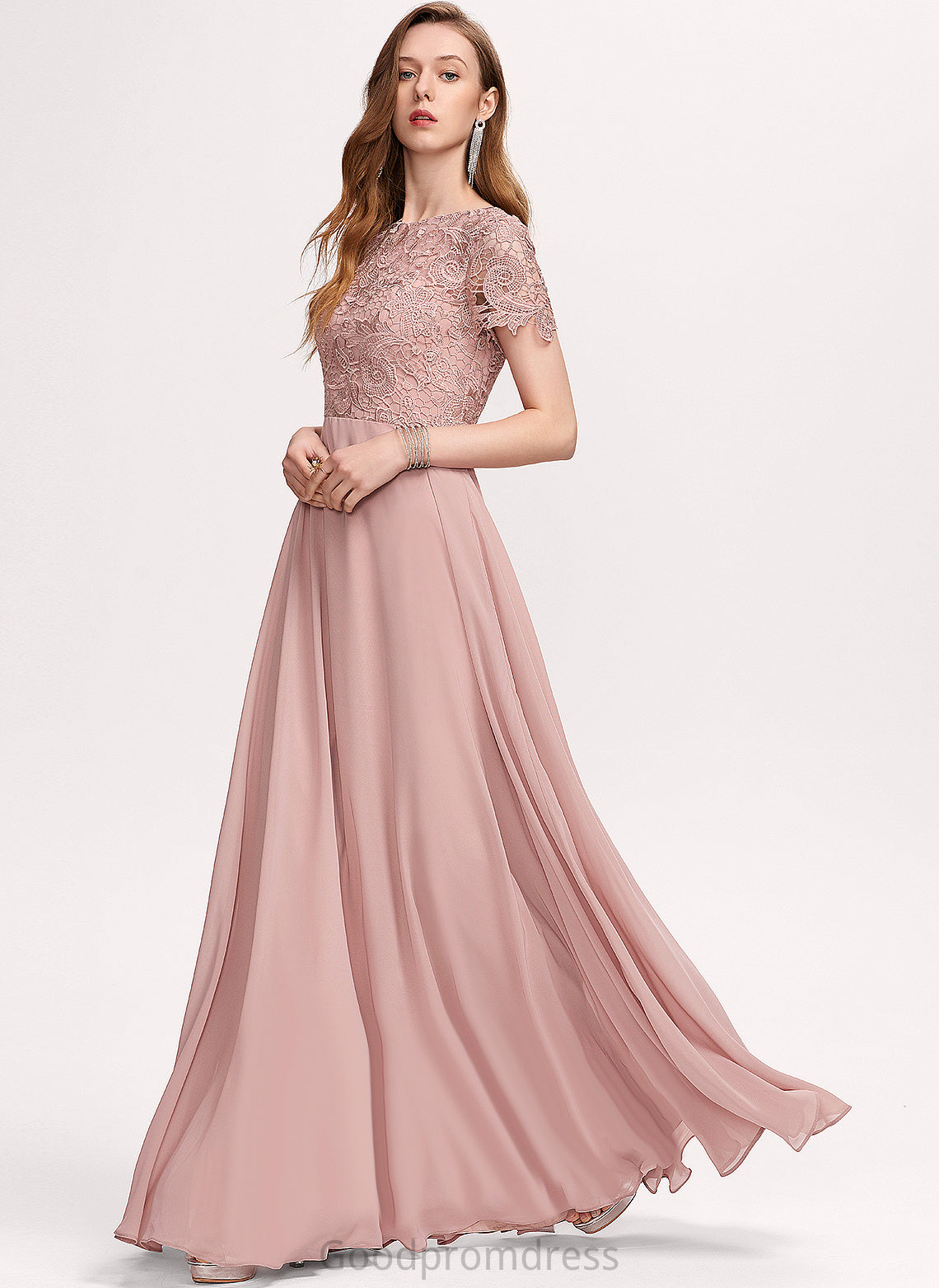 Floor-Length Scoop Prom Dresses Lace Braelyn Sequins Chiffon With A-Line