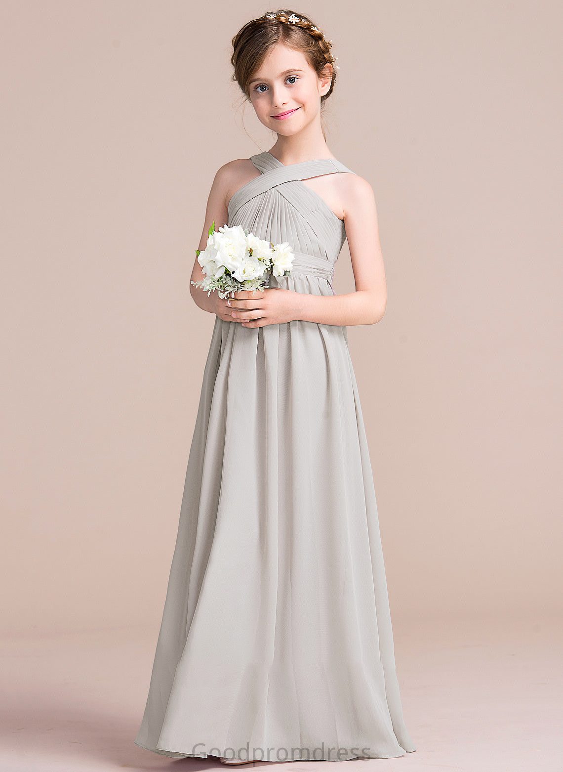 A-Line Bow(s) Floor-Length V-neck Lorelei With Junior Bridesmaid Dresses Chiffon Ruffle