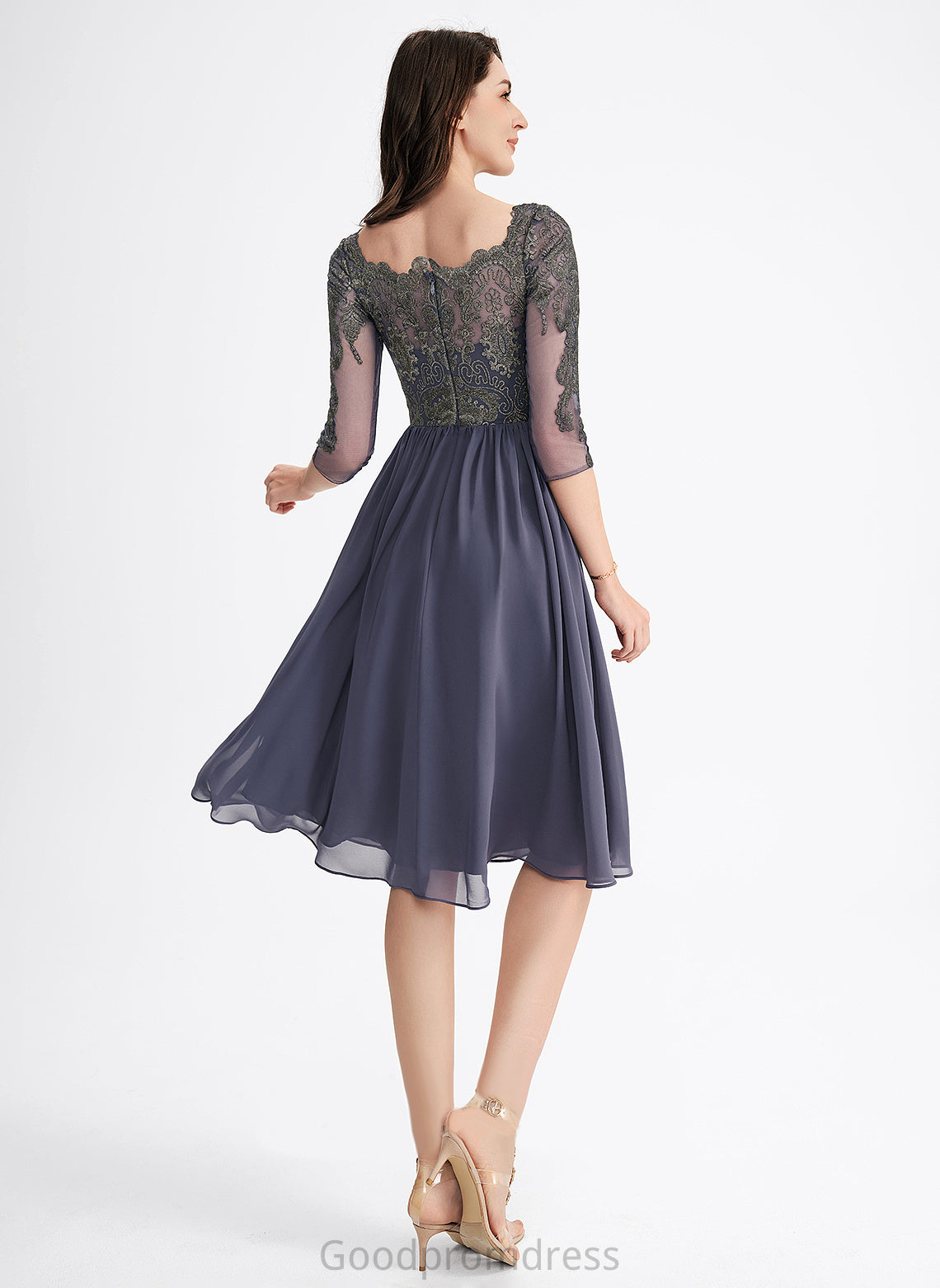 Lace Lace Cocktail Dresses A-Line Cocktail With Chiffon Neckline Knee-Length Square Dress Kayleigh