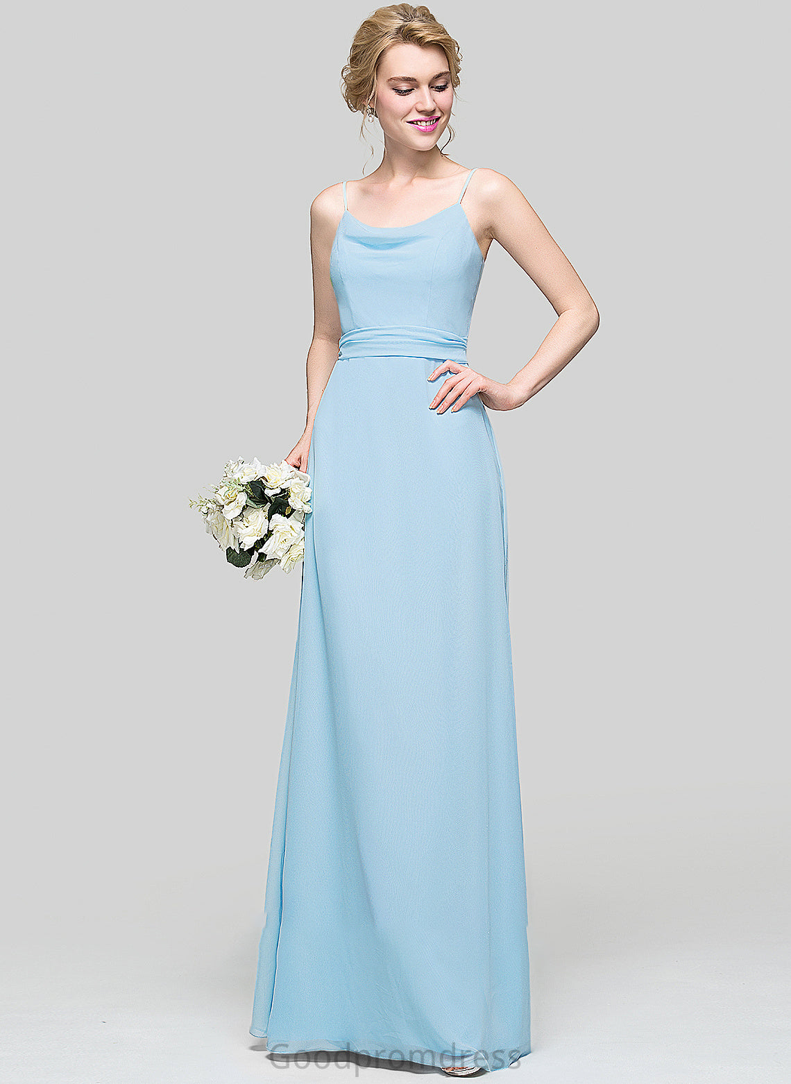 CowlNeck Embellishment Length Silhouette Fabric A-Line Neckline Ruffle Floor-Length Jan Sleeveless Trumpet/Mermaid Bridesmaid Dresses