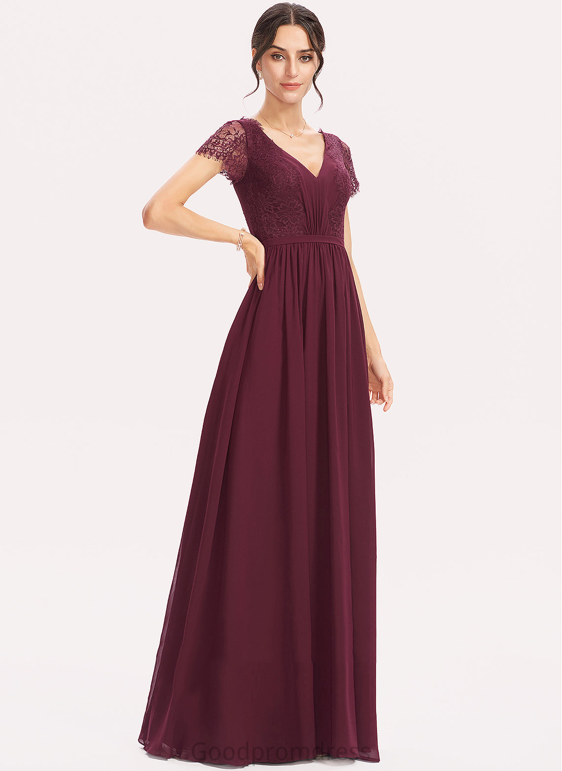 A-Line Lace Length Neckline Floor-Length Silhouette Fabric V-neck Embellishment Kenya Natural Waist A-Line/Princess Bridesmaid Dresses