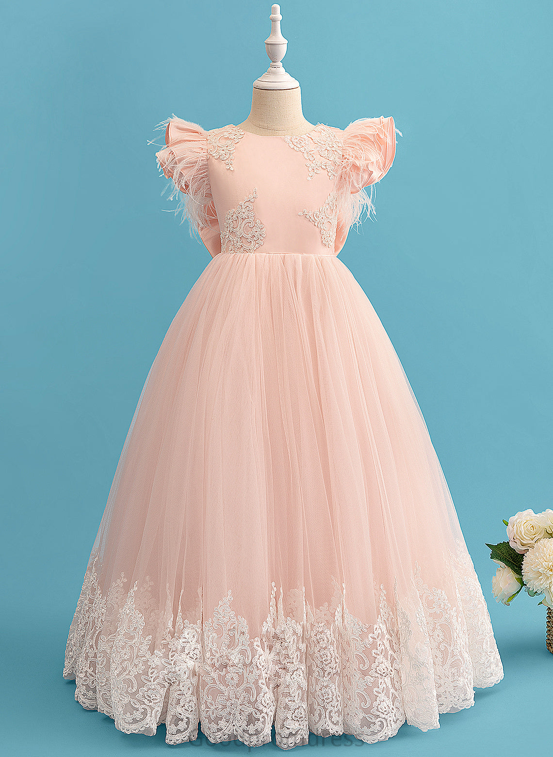 Dress Scoop Lace Flower Ball-Gown/Princess Ruffles/Feather/Bow(s) Neck - Jaylynn Flower Girl Dresses Short With Girl Sleeves Floor-length