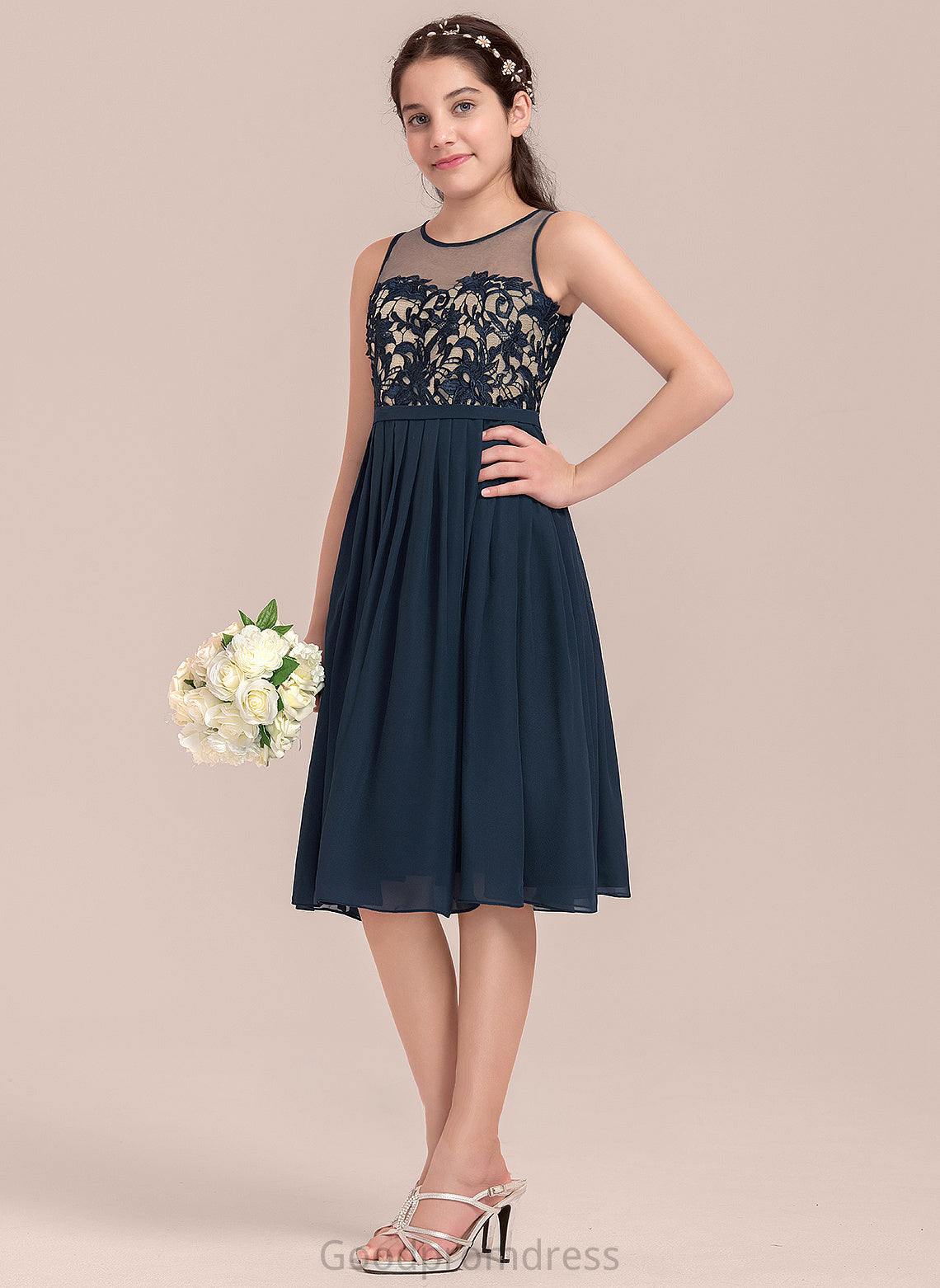 Scoop Catalina Chiffon Neck A-Line Junior Bridesmaid Dresses Knee-Length