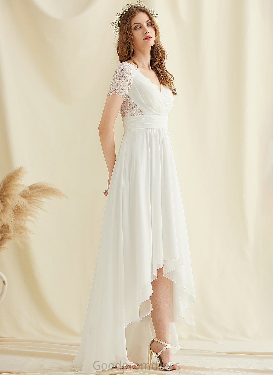 Lace V-neck Chiffon A-Line Angelica Dress Wedding Asymmetrical Wedding Dresses