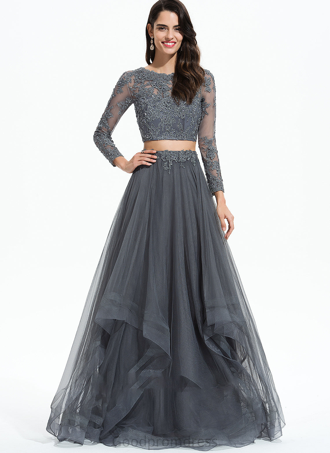 Floor-Length Prom Dresses Beading Scoop With Neck Ball-Gown/Princess Harley Tulle Sequins