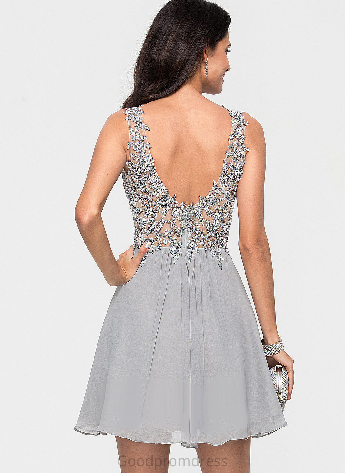 Homecoming Lace Homecoming Dresses With Lorelai Chiffon Beading A-Line V-neck Dress Short/Mini