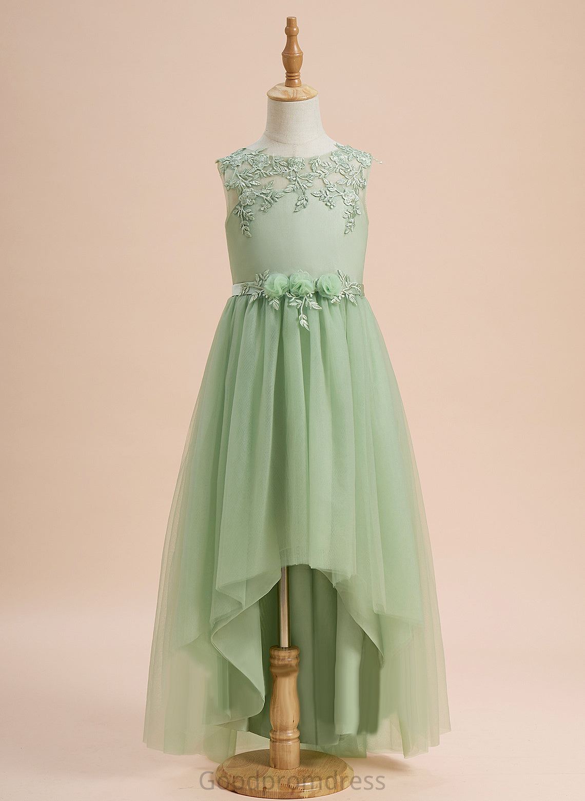 With Neck Flower Girl Dresses Lace/Flower(s) Sleeveless Zoe Asymmetrical Flower Tulle - Girl Scoop A-Line Dress