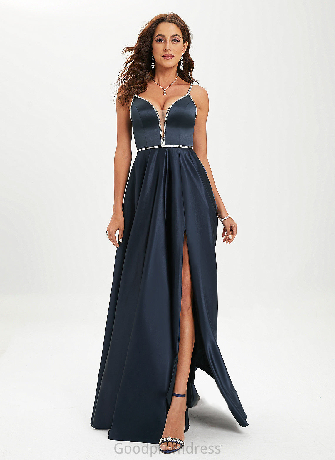 V-neck With Floor-Length Susanna Beading Sequins Prom Dresses Ball-Gown/Princess Satin