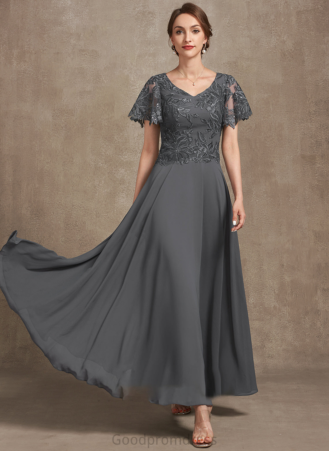 With A-Line V-neck Lace Mila Dress Ankle-Length the Mother of the Bride Dresses Chiffon Bride of Mother Sequins