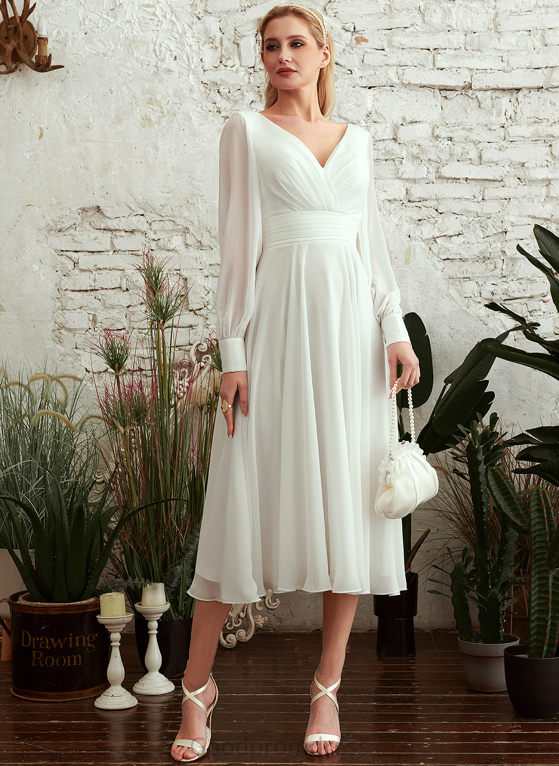 Dress Trudie Wedding Dresses Wedding A-Line V-neck Tea-Length