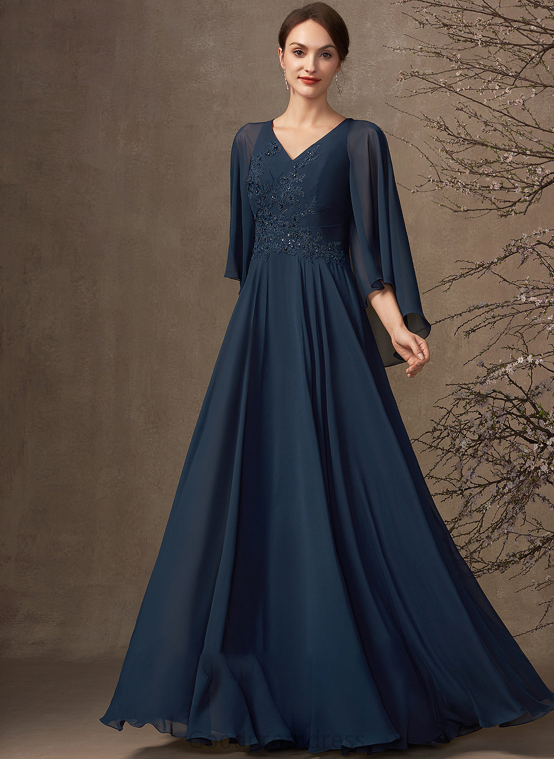 V-neck Chiffon Dress A-Line the Lace Mother Sequins Floor-Length of Bride With Mother of the Bride Dresses Beading Taniya