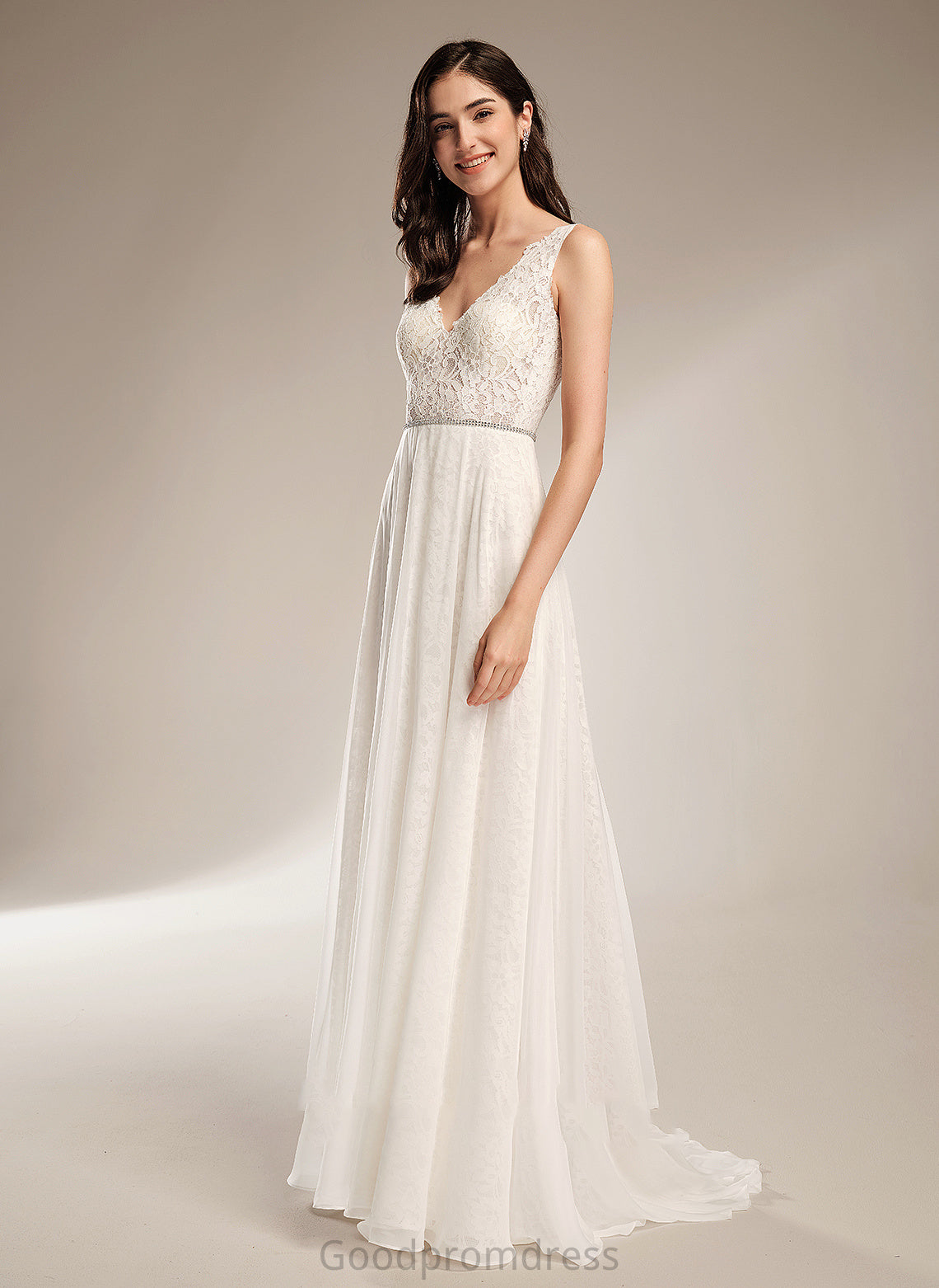 V-neck Train Wedding Dresses Wedding Sweep With Dress Beading A-Line Yamilet