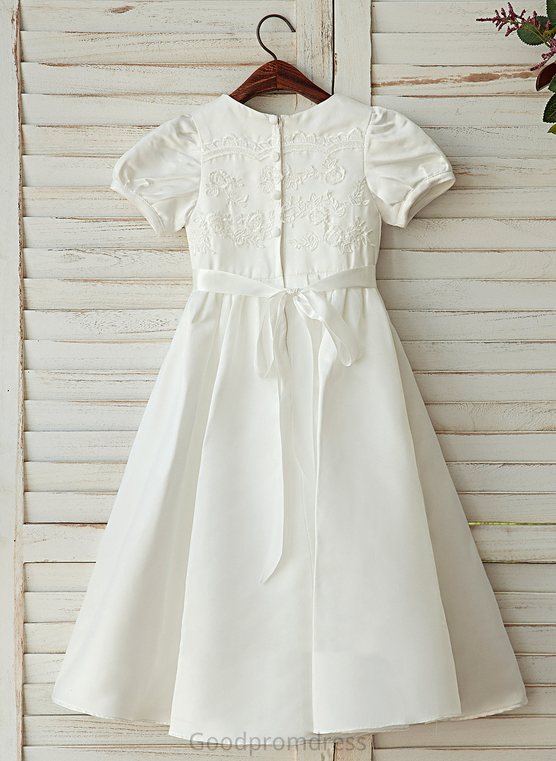 Neck Flower Satin/Lace Sleeves Girl Dress - Flower Girl Dresses Ankle-length Scoop Short Kiersten A-Line