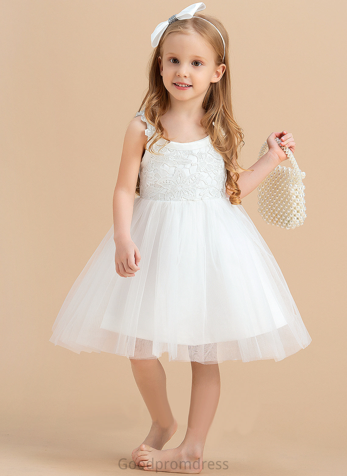 A-Line With Girl Knee-length Flower Flower Girl Dresses Scoop Sleeveless Flower(s)/V Neck Dress Iyana Back Satin/Tulle/Lace -