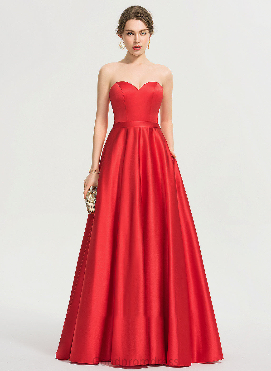 With Ball-Gown/Princess Pockets Satin Kaylin Sequins Prom Dresses Floor-Length Beading Sweetheart