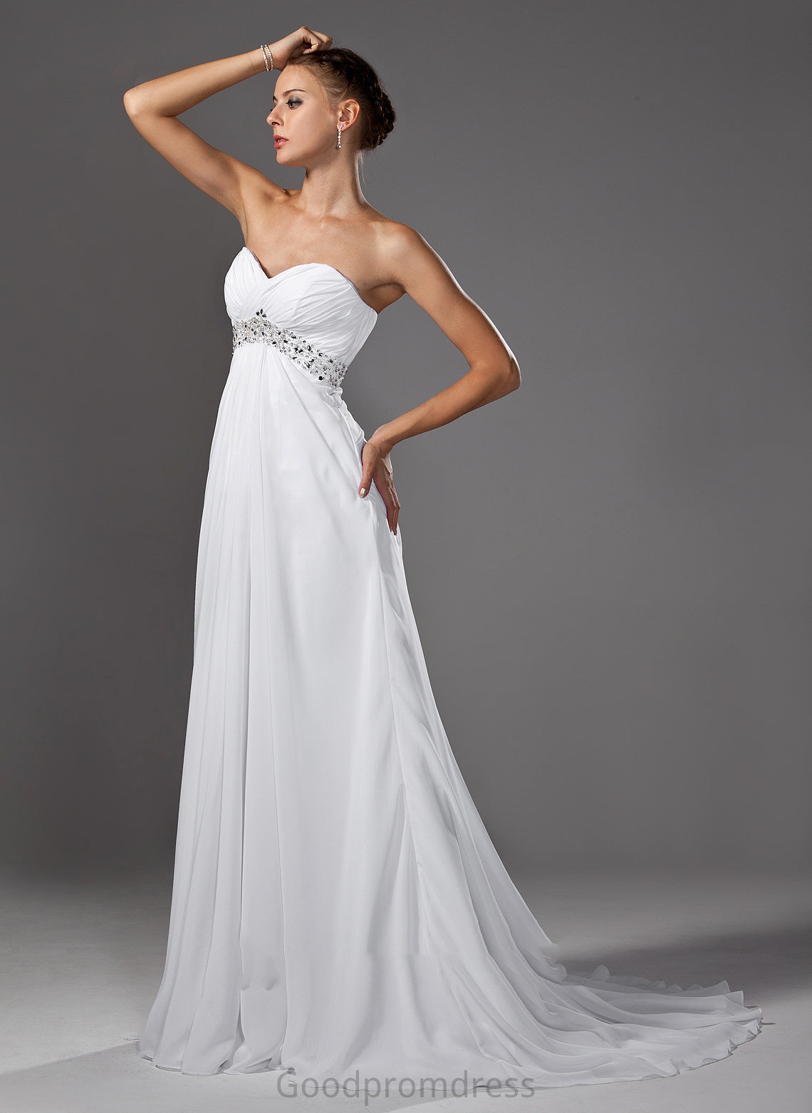 Train Ruffle Chiffon With Beading Wedding Dresses Sweep Dress Jade Wedding Empire Sweetheart