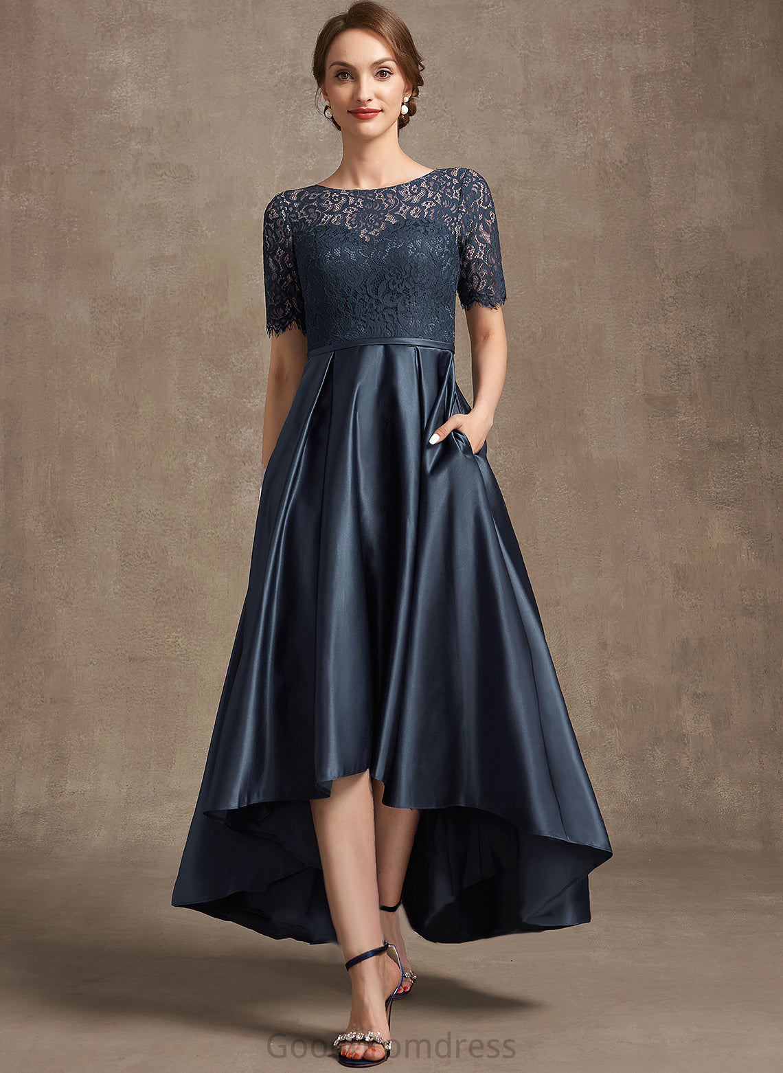 Scoop Asymmetrical Dress Neck Mother of the Bride Dresses Miya A-Line the Bride Lace Satin of Mother