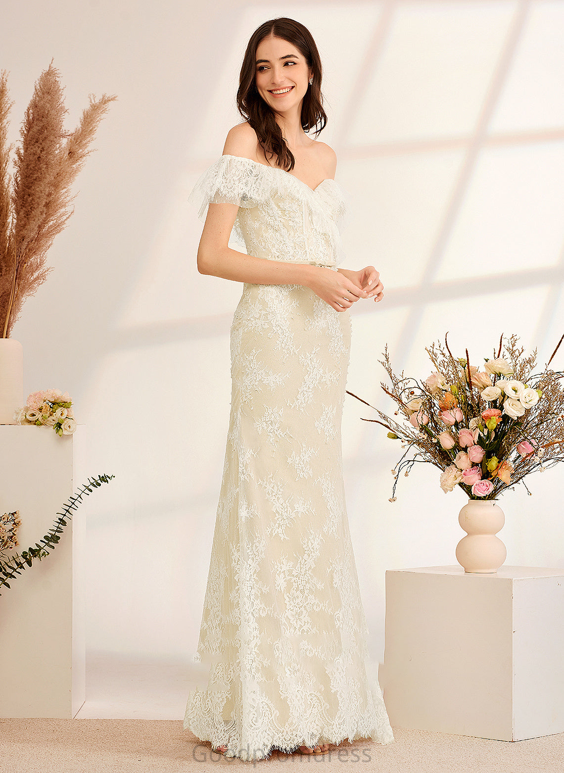 Dress Off-the-Shoulder With Sequins Amy Trumpet/Mermaid Beading Floor-Length Wedding Wedding Dresses