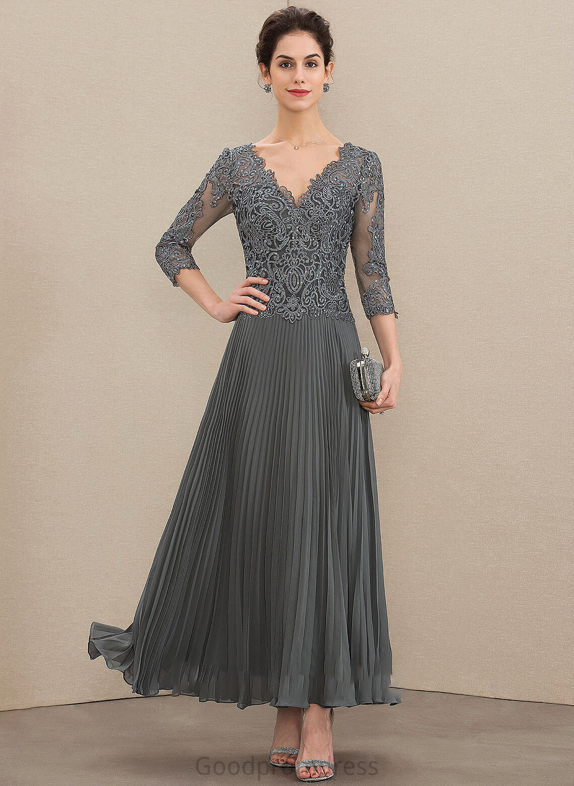 the Bride Rosemary Chiffon Dress Ankle-Length Pleated Sequins A-Line With Mother of the Bride Dresses of Mother V-neck Lace