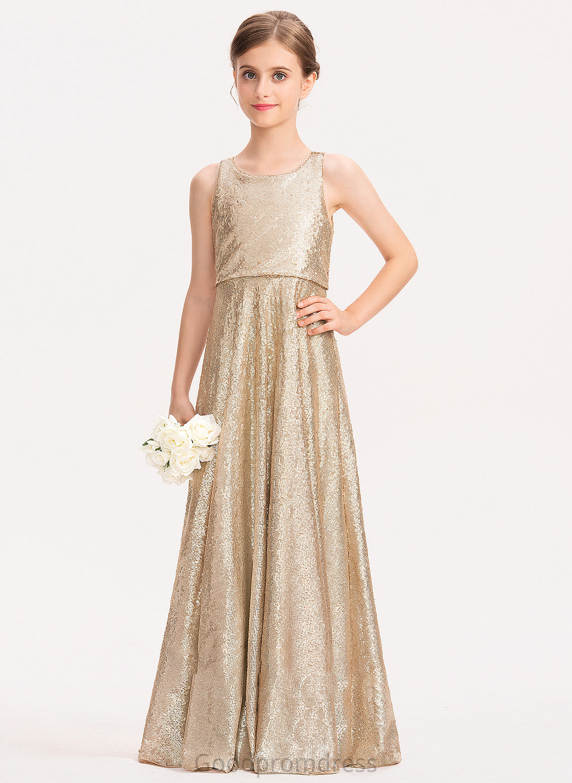 Noelle A-Line Scoop Neck Sequined Floor-Length Junior Bridesmaid Dresses