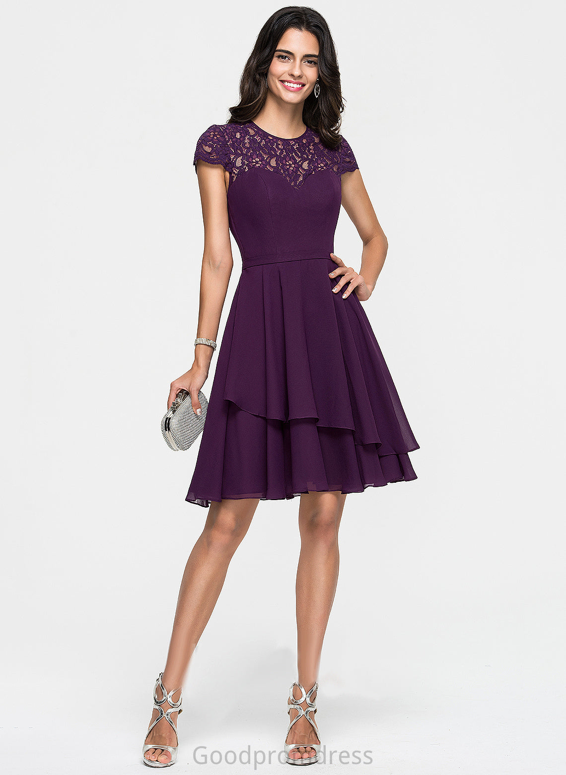 Scoop Homecoming Neck Lilianna Homecoming Dresses With Ruffles Knee-Length Lace Chiffon A-Line Cascading Dress