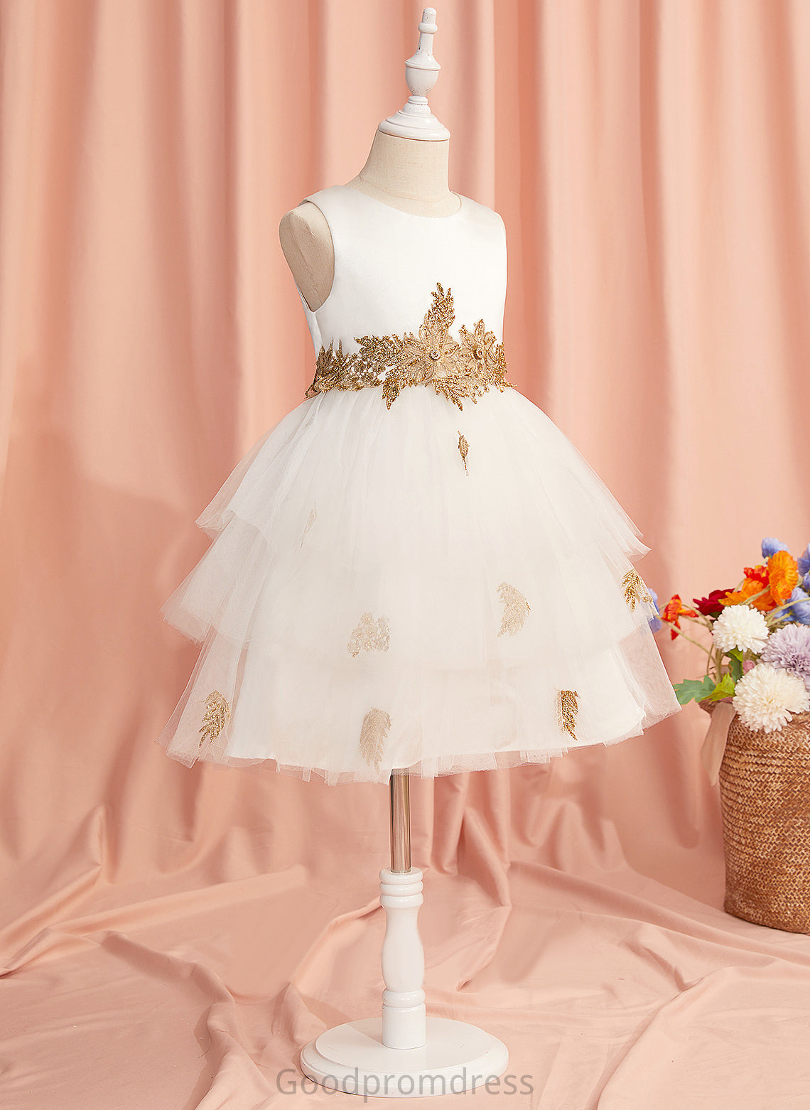 Dress Girl Lace/Beading Jimena Ball-Gown/Princess Flower - Knee-length Tulle Flower Girl Dresses Sleeveless With Neck Scoop