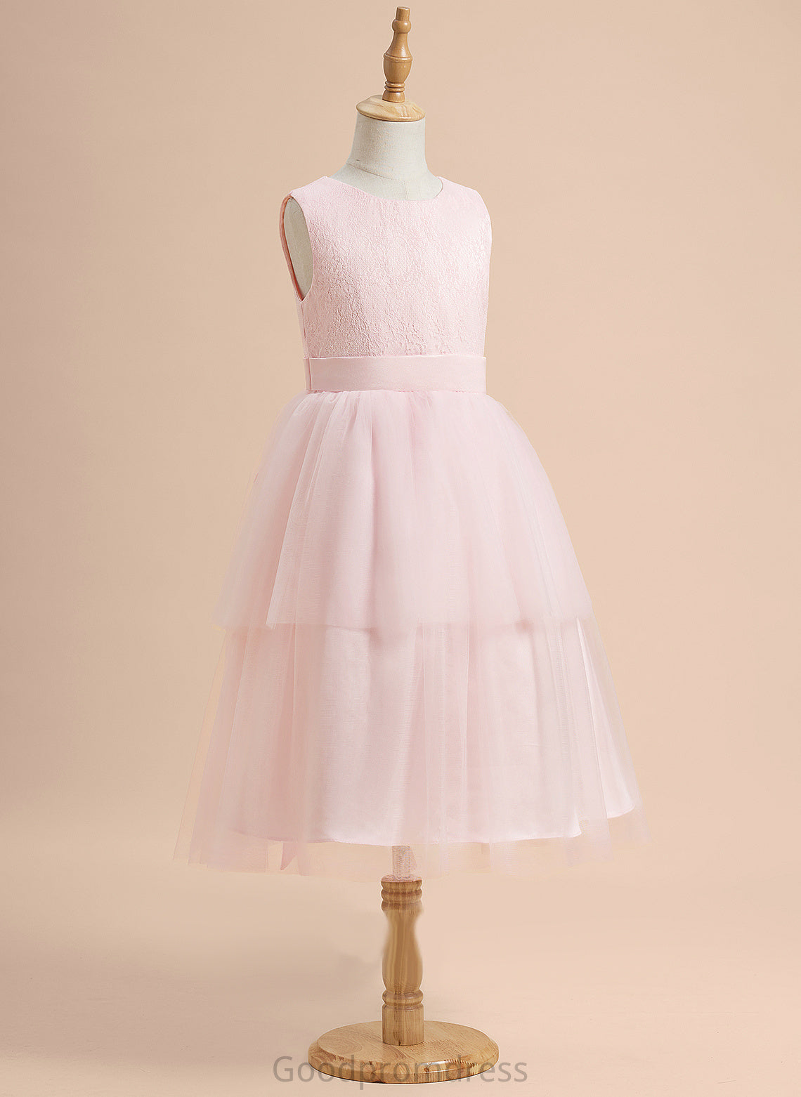 Dress Satin/Tulle With Flower Girl Dresses Flower Scoop Lace Sleeveless A-Line Knee-length Girl - Mabel Neck