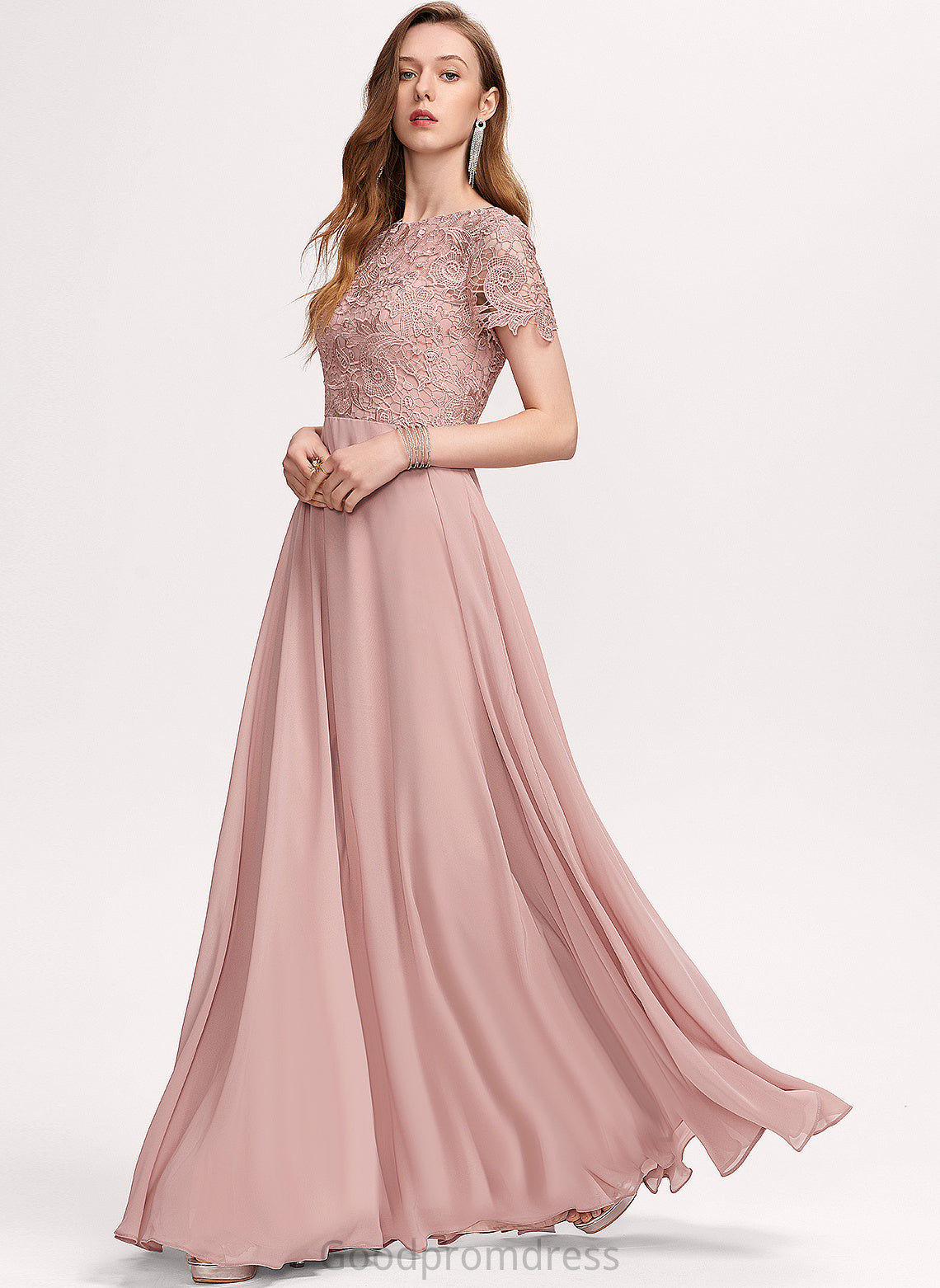 Floor-Length A-Line Straps&Sleeves Fabric Silhouette Neckline Lace Length Scoop Marlie Floor Length Spaghetti Staps Bridesmaid Dresses