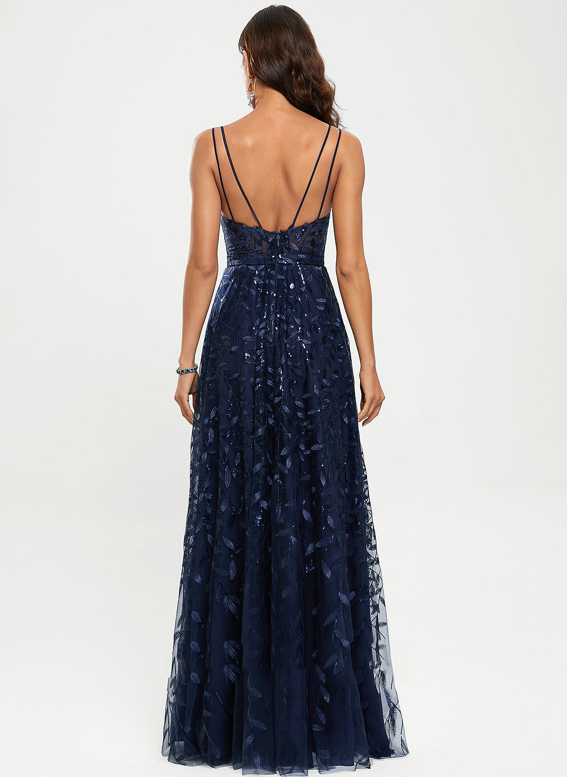 Sequins V-neck Mara Prom Dresses With Floor-Length A-Line Lace