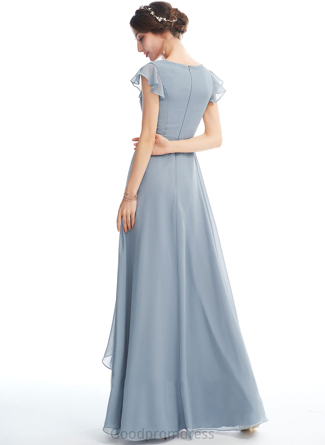 Ruffle SplitFront Neckline Embellishment A-Line Floor-Length Length V-neck Fabric Silhouette Kailey A-Line/Princess Bridesmaid Dresses