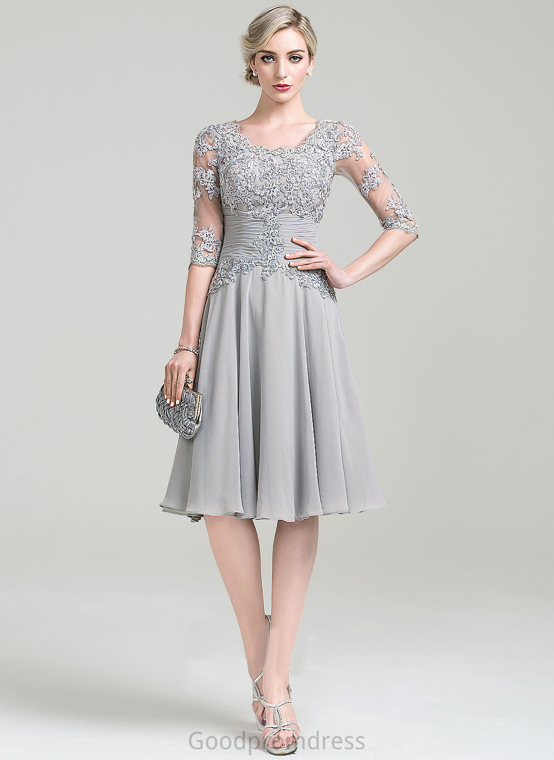 Cocktail Knee-Length Lace Cocktail Dresses A-Line Tulle Scoop Appliques Neck Dress Ruffle Neveah Chiffon With