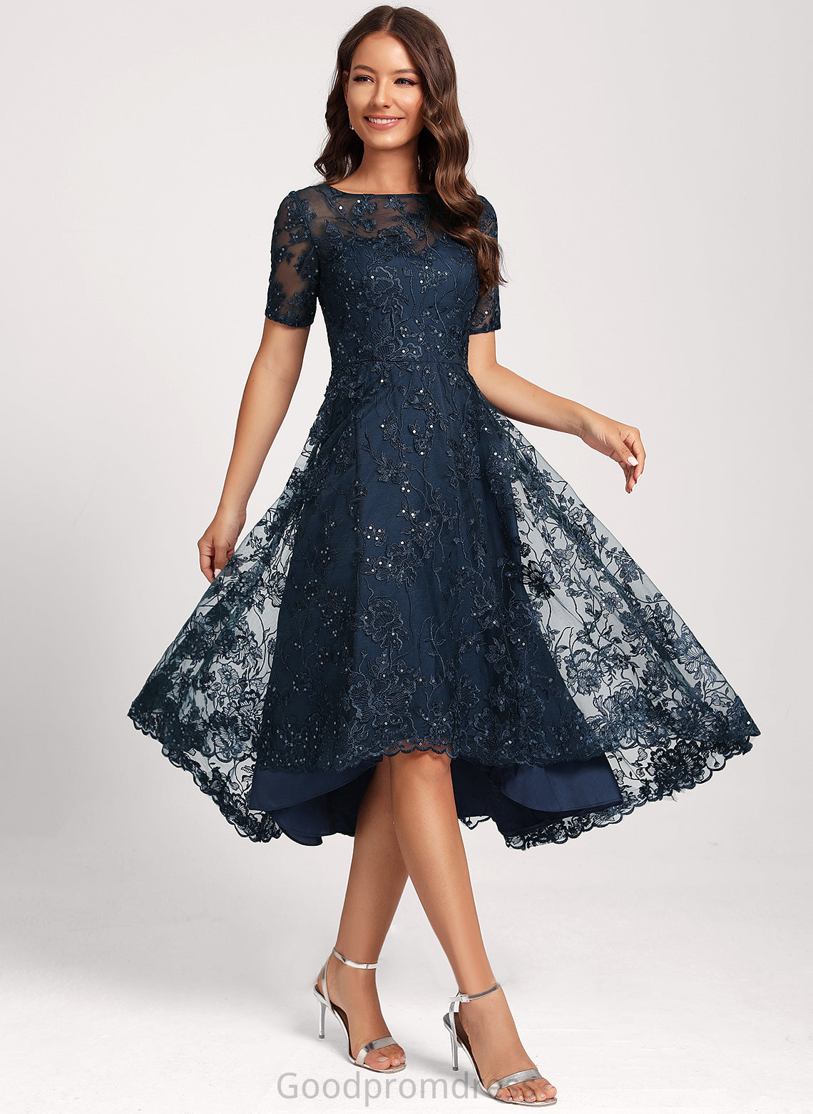 Scoop Cocktail Lace Neck Club Dresses A-Line With Dress Tulle Alison Sequins Asymmetrical