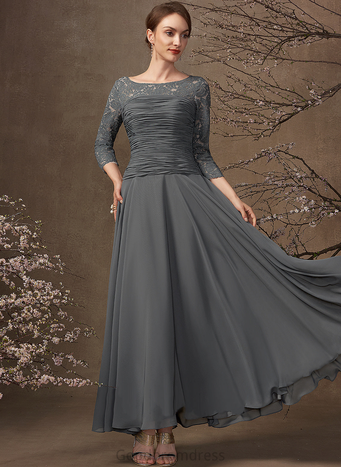 With Chiffon A-Line Dress the Neck Bride Scoop Lace Mother of the Bride Dresses Ankle-Length Ruffle of Mother Tracy