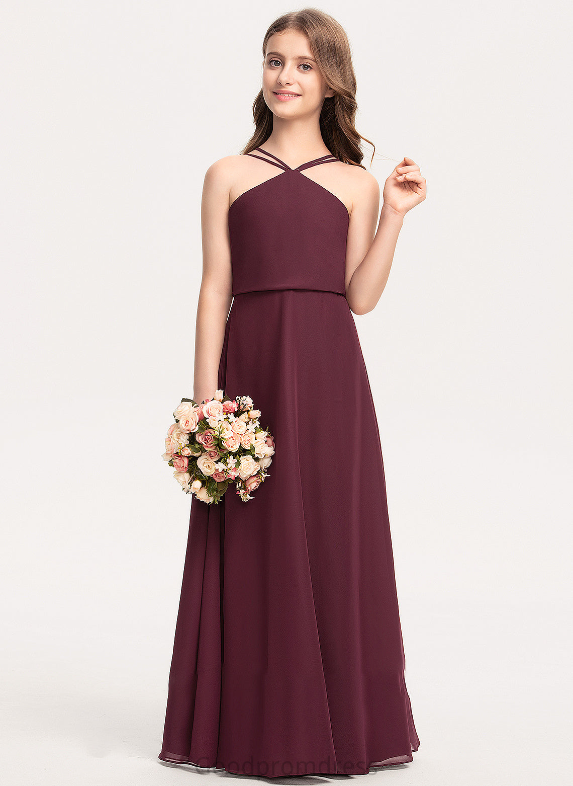 Floor-Length Chiffon Junior Bridesmaid Dresses V-neck A-Line Lorelai