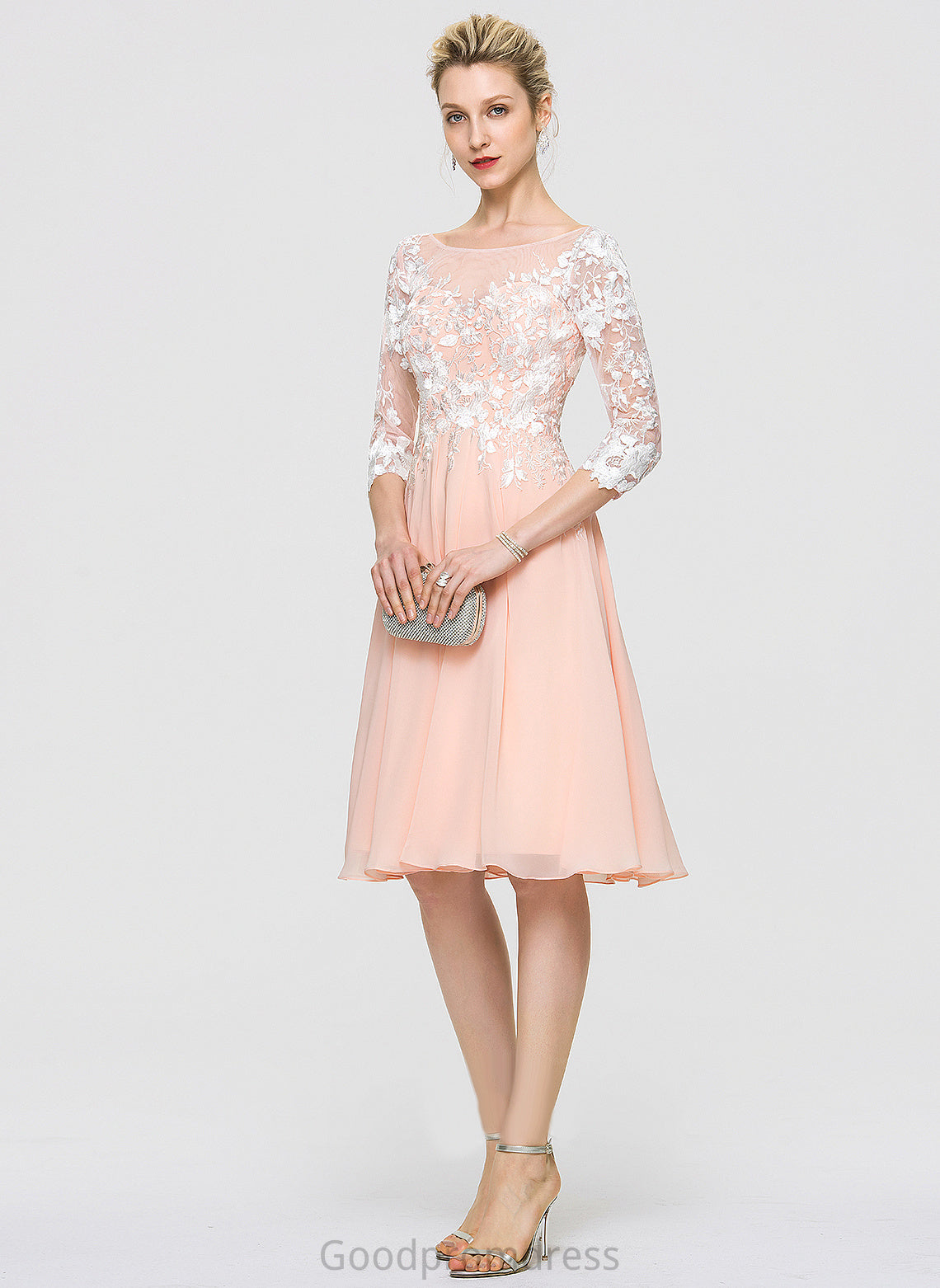 Dress With Cocktail Dresses Lace Scoop Knee-Length Lois Chiffon Cocktail A-Line Neck Lace