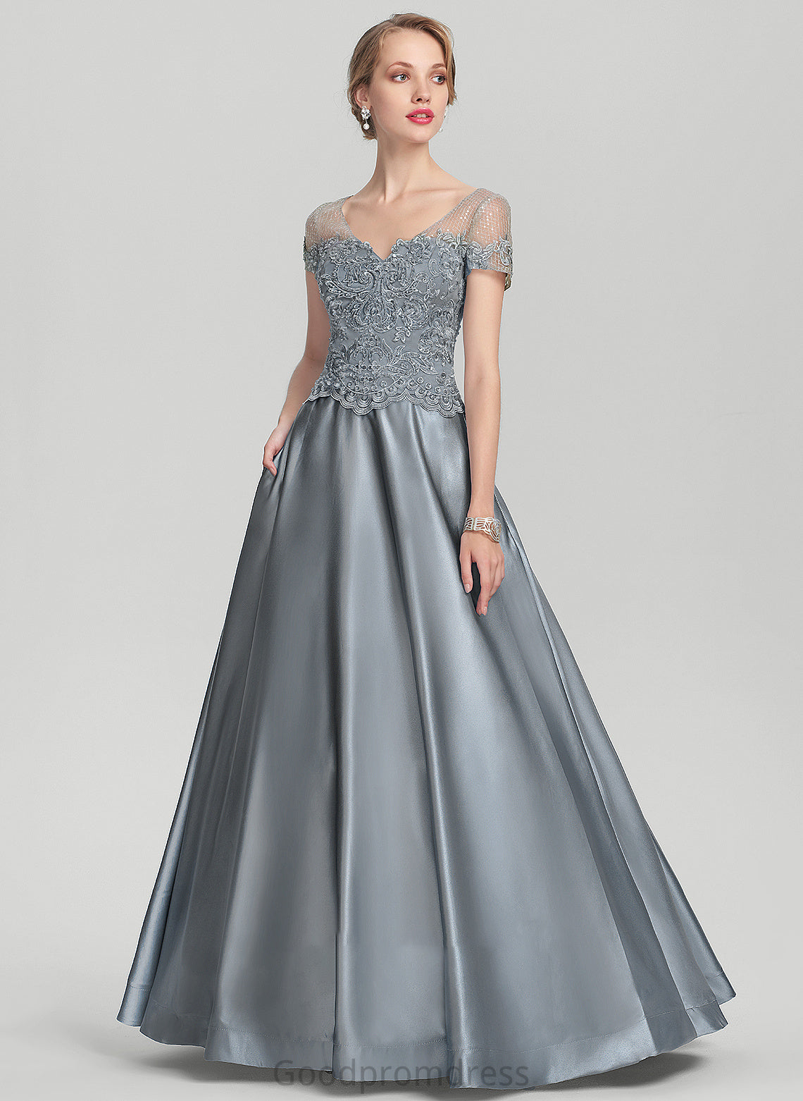 Floor-Length Satin Dress Beading With Bride V-neck Mother Daisy the Lace of Sequins Mother of the Bride Dresses A-Line