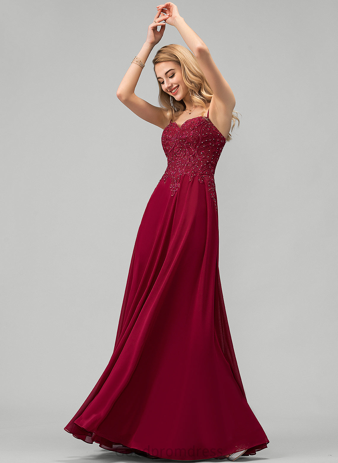 Rhinestone Melany Lace Sweetheart A-Line Chiffon Prom Dresses With Floor-Length