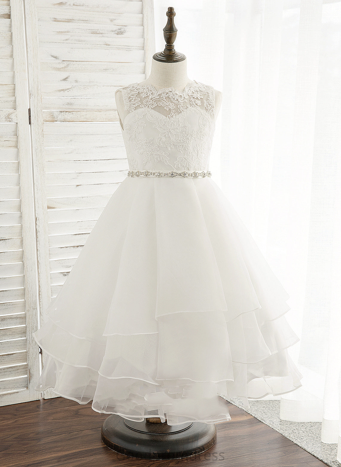 Girl - Scoop Beading/Rhinestone Maddison Organza/Lace Sleeveless Neck A-Line Flower With Flower Girl Dresses Dress Tea-length