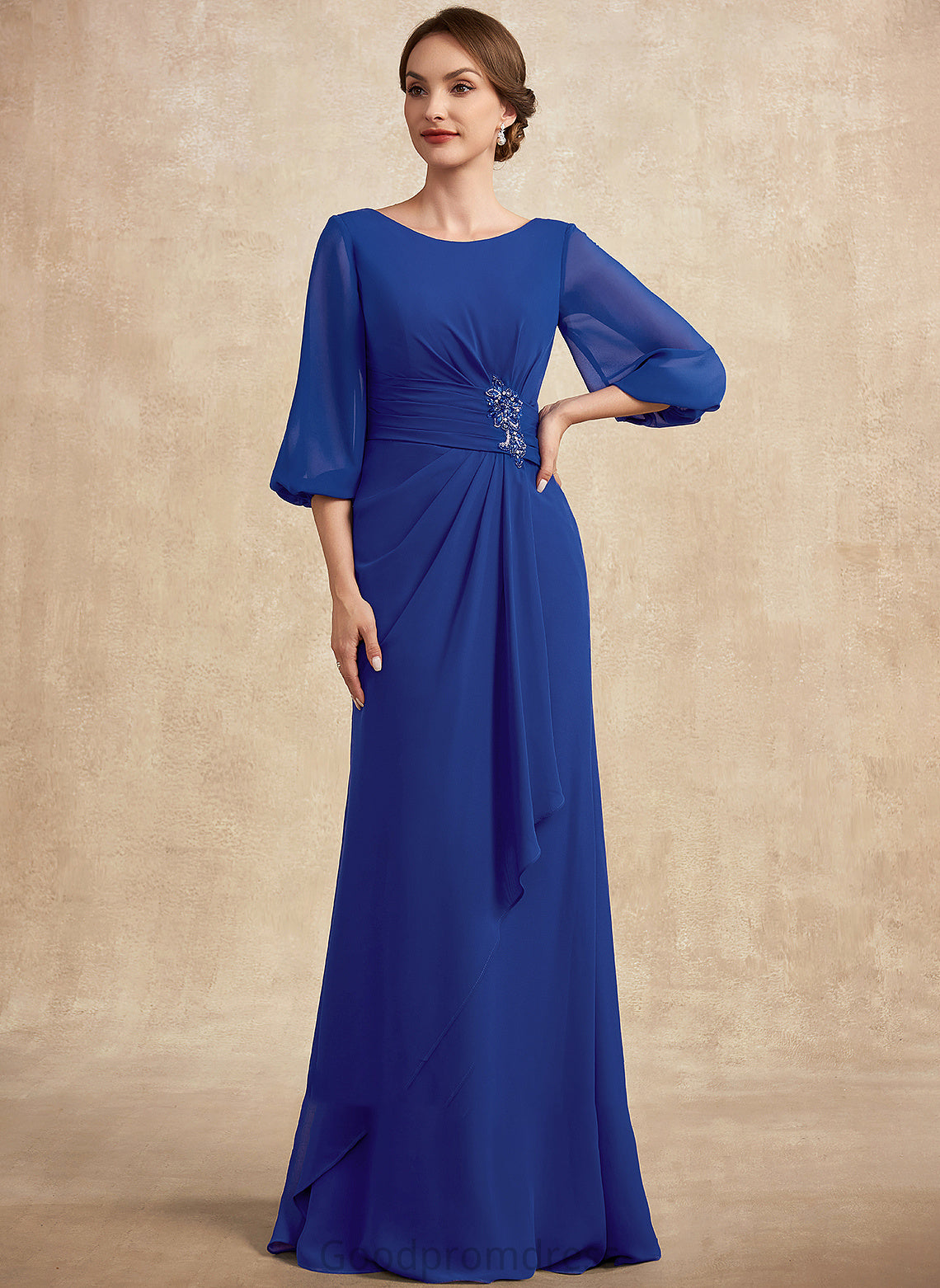 Bride Ruffle Mother the Floor-Length With Chiffon Dress A-Line Neck Scoop Mother of the Bride Dresses Beading of Annie