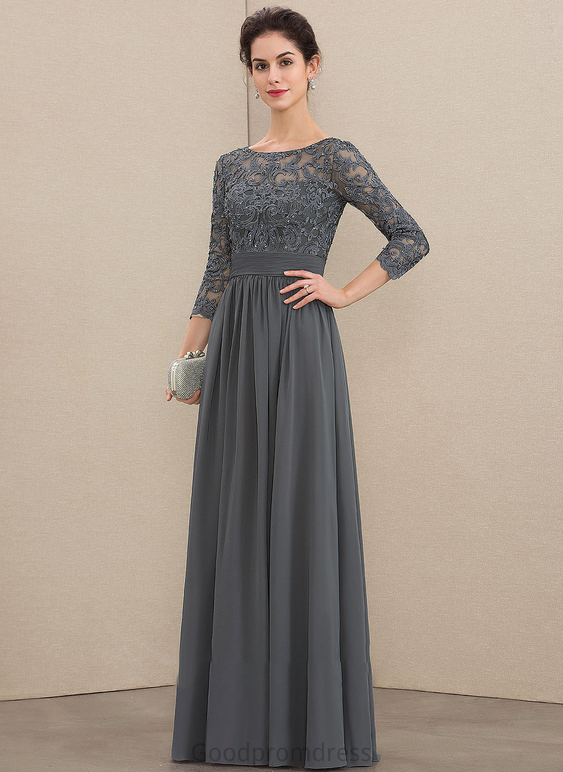 Felicity Neck Scoop of Chiffon the A-Line Mother of the Bride Dresses Sequins Mother Dress Beading Lace Ruffle Bride With Floor-Length