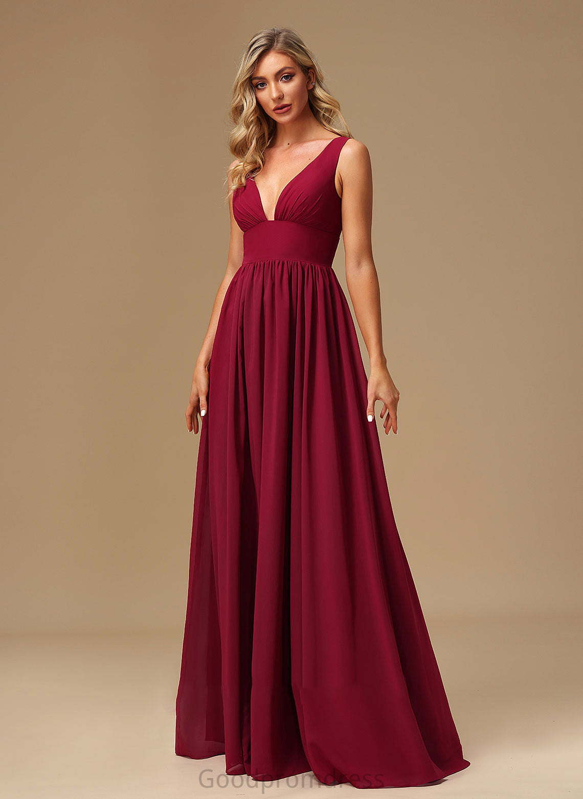 Silhouette SplitFront V-neck Embellishment A-Line Floor-Length Length Fabric Neckline Mira A-Line/Princess Sleeveless Bridesmaid Dresses