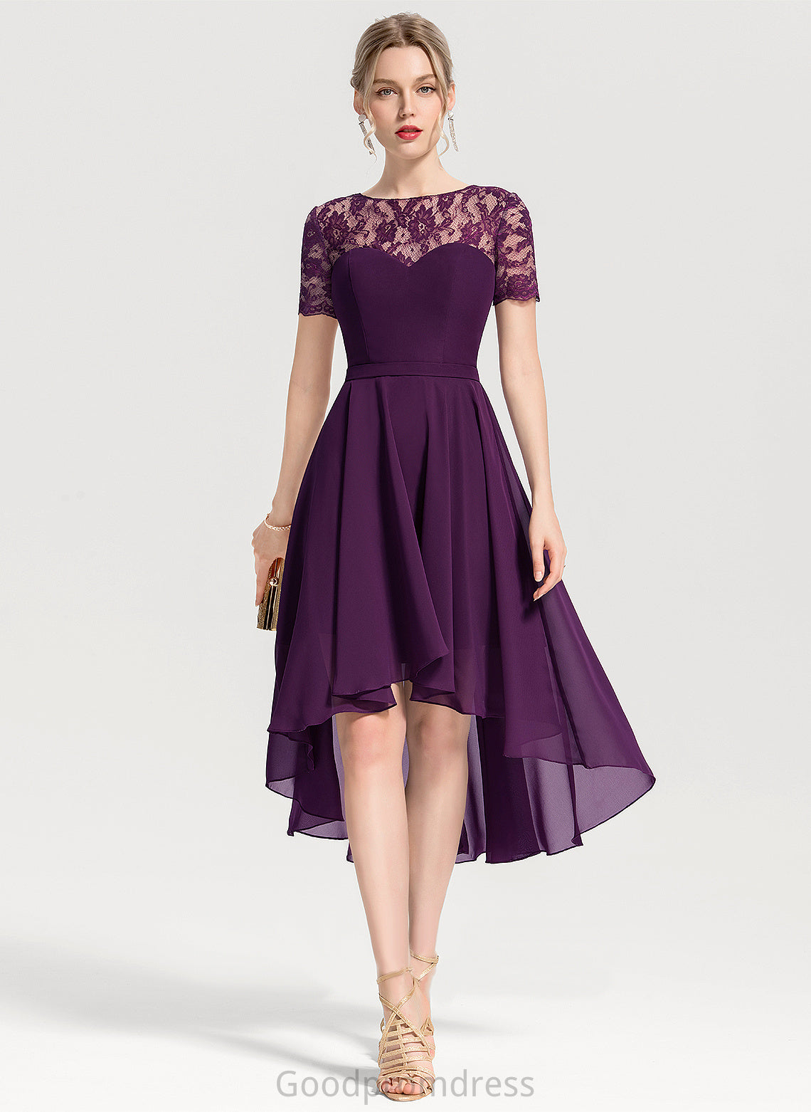 Scoop Asymmetrical With Lace Winnie Dress Chiffon Neck A-Line Homecoming Dresses Homecoming