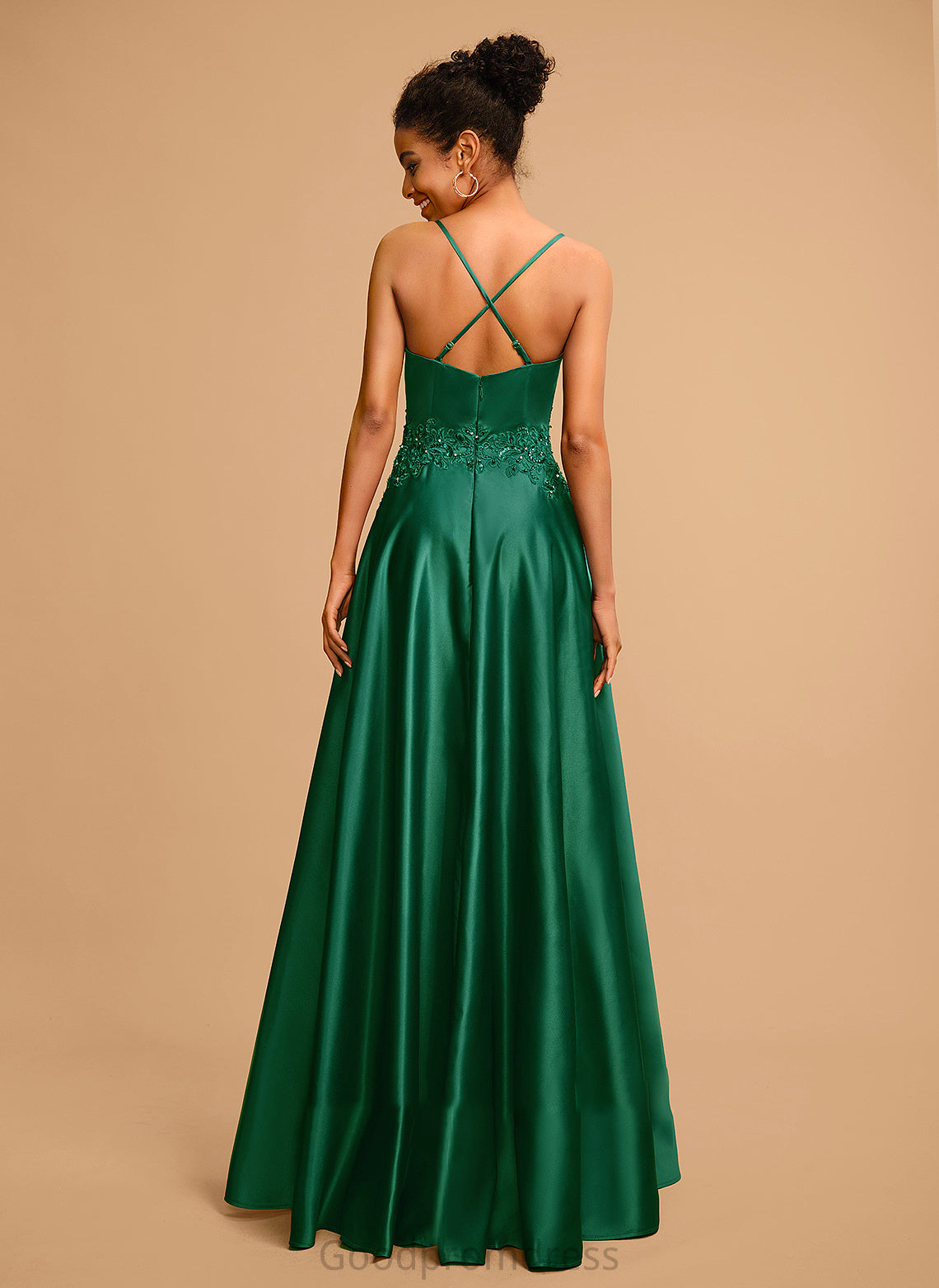 Satin Beading V-neck Chana Sequins Prom Dresses Ball-Gown/Princess With Floor-Length