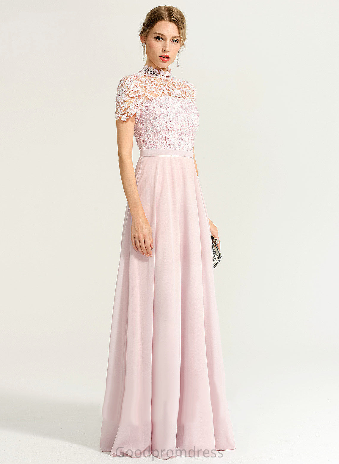 A-Line Neck With Prom Dresses High Sequins Chiffon Jemima Lace Floor-Length