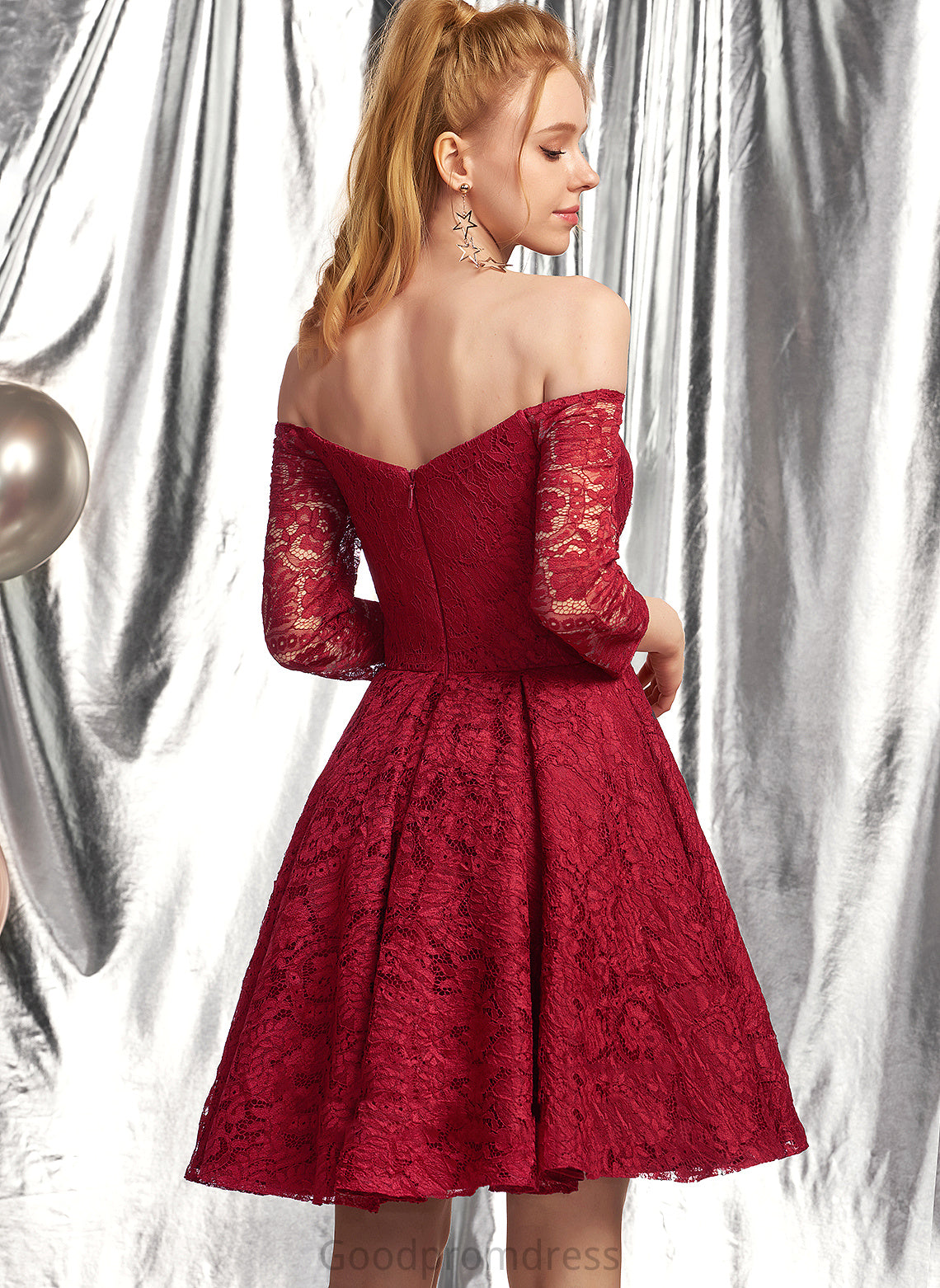 Short/Mini A-Line Homecoming Dresses Ruffle Dress With Homecoming Averie Lace Off-the-Shoulder