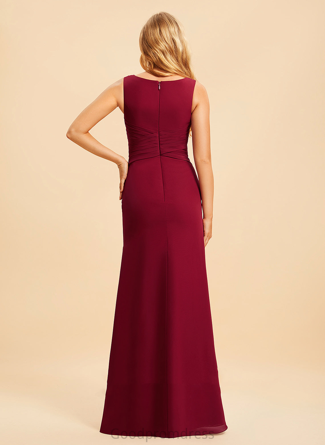 Length Floor-Length Silhouette SplitFront Embellishment Neckline Fabric Trumpet/Mermaid V-neck Hortensia Cap Sleeves Natural Waist Bridesmaid Dresses