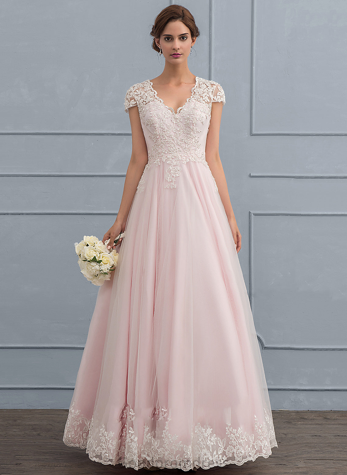 Jaylene Wedding Tulle Beading Dress Ball-Gown/Princess With V-neck Sequins Floor-Length Wedding Dresses