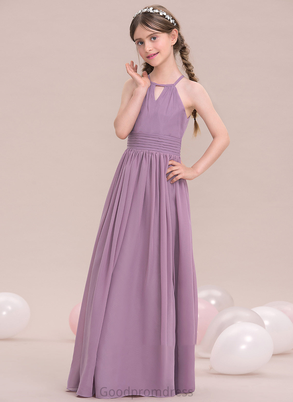 Haley A-LineScoopNeckFloor-LengthChiffonJuniorBridesmaidDressWithRuffle#119580 Junior Bridesmaid Dresses