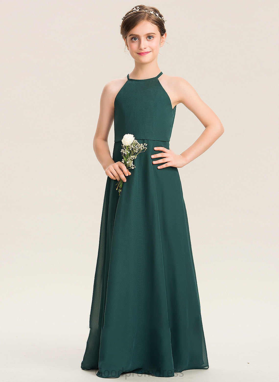 Junior Bridesmaid Dresses Scoop Cynthia Chiffon Floor-Length Neck A-Line