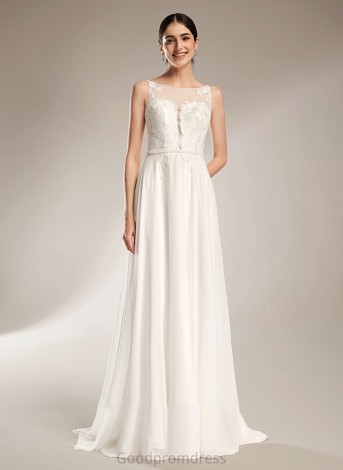 Zara Train Wedding Dress A-Line With Sweep Lace Sequins Illusion Wedding Dresses